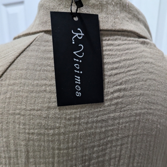 NWT R  Vivimos Prairie Dress Khaki Gauze Short Bubble Sleeve Button Up XL - Picture 7 of 7